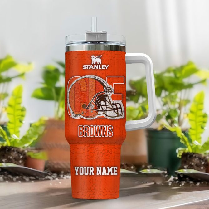 Cleveland Browns Nfl 3D Logo Custom Stanley Quencher 40Oz Stainless Steel Tumbler With Handle - Image 2
