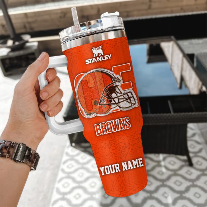 Cleveland Browns Nfl 3D Logo Custom Stanley Quencher 40Oz Stainless Steel Tumbler With Handle - Image 3