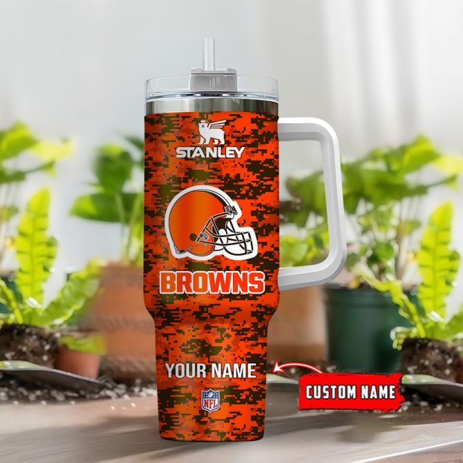 Cleveland Browns Nfl Camouflage Custom Stanley Quencher 40Oz Stainless Steel Tumbler With Handle - Image 2