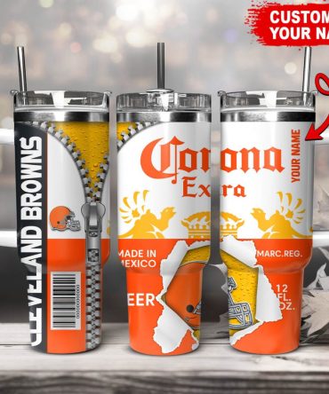 Cleveland Browns Nfl Corona Extra Custom Stanley Quencher 40Oz Stainless Steel Tumbler With Handle