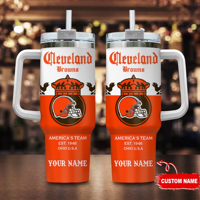 Cleveland Browns Nfl Corona Extra Custom Stanley Quencher 40Oz Stainless Steel Tumbler With Handle