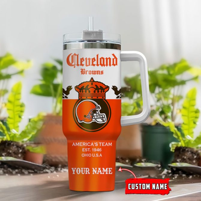 Cleveland Browns Nfl Corona Extra Custom Stanley Quencher 40Oz Stainless Steel Tumbler With Handle - Image 2