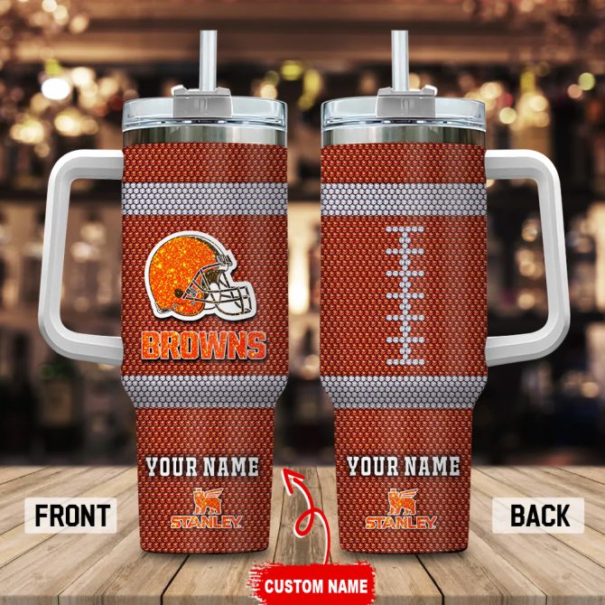 Cleveland Browns Nfl Crystal Custom Stanley Quencher 40Oz Stainless Steel Tumbler With Handle
