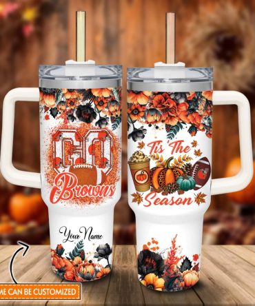 Cleveland Browns Nfl Custom Stanley Quencher 40Oz Stainless Steel Tumbler With Handle