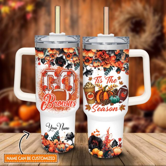 Cleveland Browns Nfl Custom Stanley Quencher 40Oz Stainless Steel Tumbler With Handle