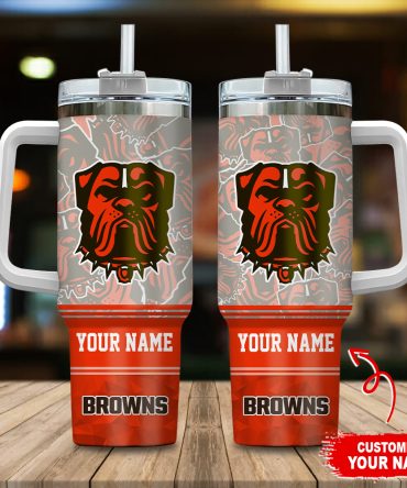 Cleveland Browns Nfl Custom Stanley Quencher 40Oz Stainless Steel Tumbler With Handle