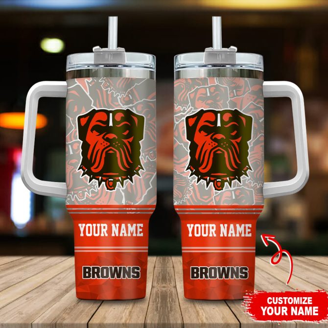Cleveland Browns Nfl Custom Stanley Quencher 40Oz Stainless Steel Tumbler With Handle