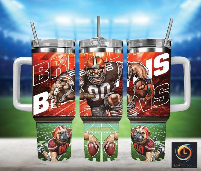 Cleveland Browns Nfl Mascot Custom Stanley Quencher 40Oz Stainless Steel Tumbler With Handle