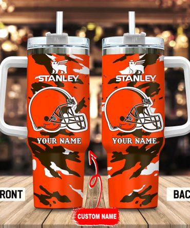 Cleveland Browns Nfl Custom Stanley Quencher 40Oz Stainless Steel Tumbler With Handle