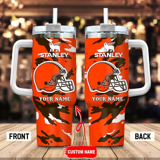Cleveland Browns Nfl Custom Stanley Quencher 40Oz Stainless Steel Tumbler With Handle