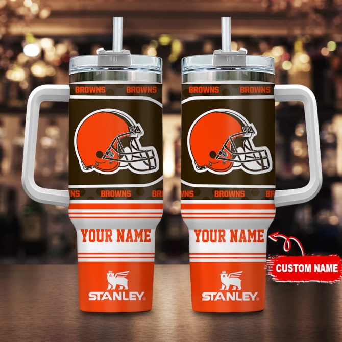 Cleveland Browns Nfl Custom Stanley Quencher 40Oz Stainless Steel Tumbler With Handle