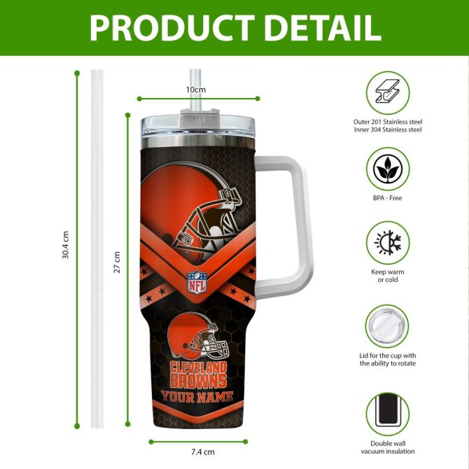 Cleveland Browns Nfl Custom Stanley Quencher 40Oz Stainless Steel Tumbler With Handle - Image 2