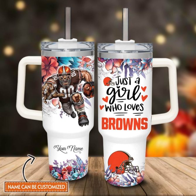 Cleveland Browns Nfl Custom Stanley Quencher 40Oz Stainless Steel Tumbler With Handle
