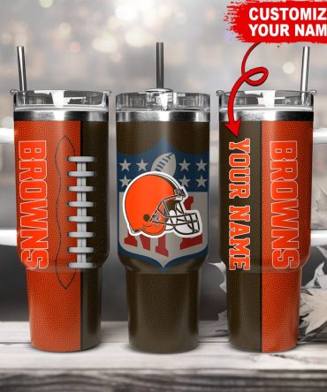Cleveland Browns Nfl Custom Stanley Quencher 40Oz Stainless Steel Tumbler With Handle