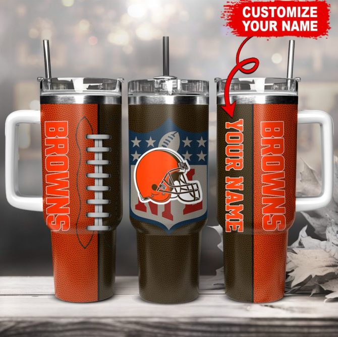 Cleveland Browns Nfl Custom Stanley Quencher 40Oz Stainless Steel Tumbler With Handle