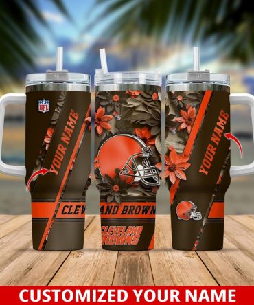 Cleveland Browns Nfl Custom Stanley Quencher 40Oz Stainless Steel Tumbler With Handle