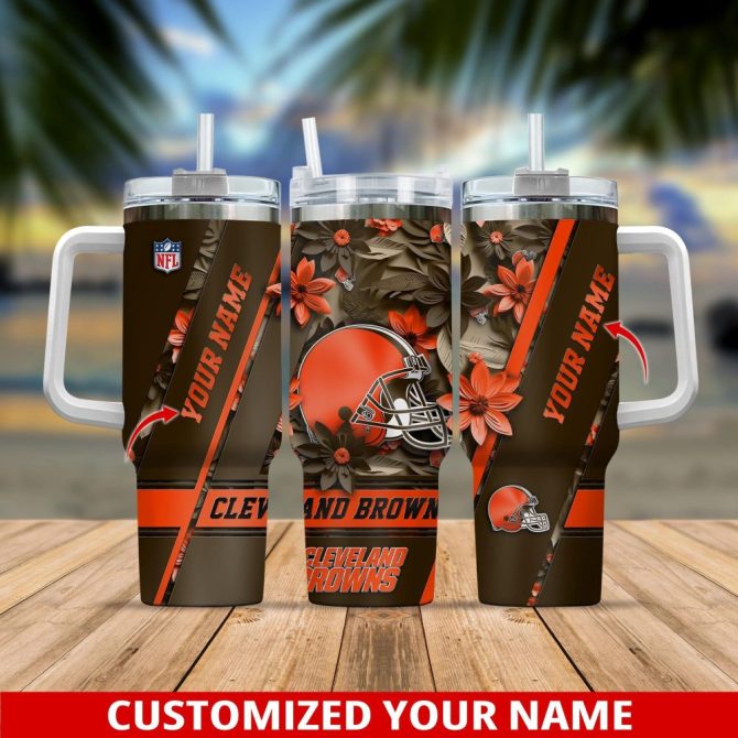 Cleveland Browns Nfl Custom Stanley Quencher 40Oz Stainless Steel Tumbler With Handle