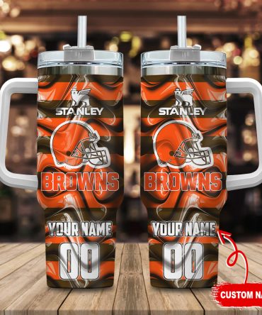 Cleveland Browns Nfl Custom Stanley Quencher 40Oz Stainless Steel Tumbler With Handle