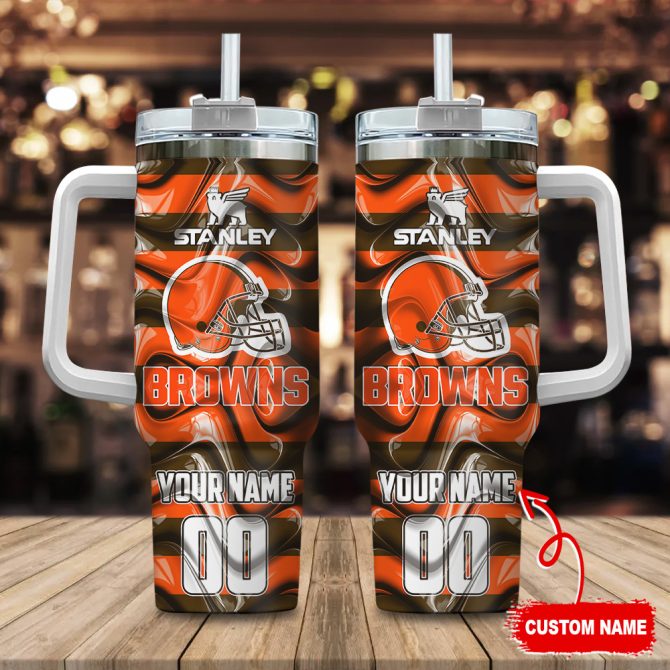Cleveland Browns Nfl Custom Stanley Quencher 40Oz Stainless Steel Tumbler With Handle