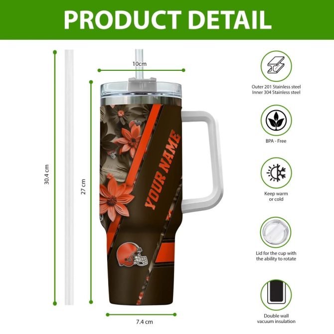 Cleveland Browns Nfl Custom Stanley Quencher 40Oz Stainless Steel Tumbler With Handle - Image 2