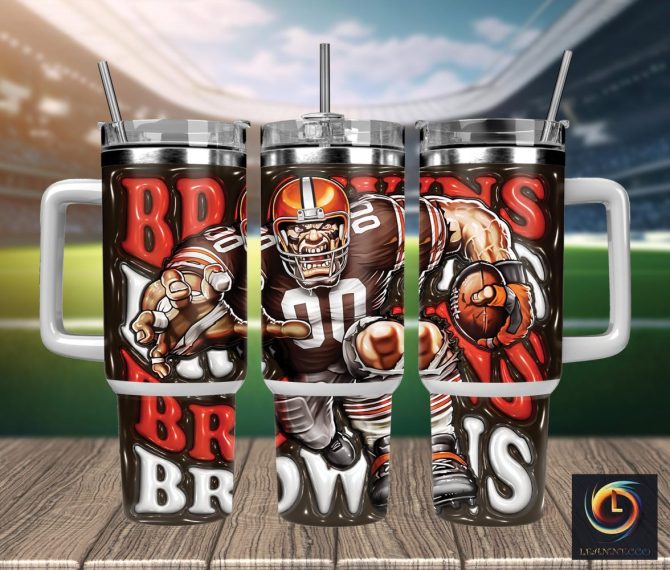Cleveland Browns Nfl Mascot Custom Stanley Quencher 40Oz Stainless Steel Tumbler With Handle