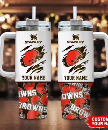 Cleveland Browns Nfl Custom Stanley Quencher 40Oz Stainless Steel Tumbler With Handle