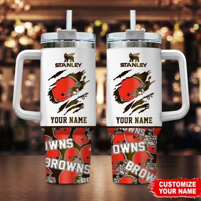 Cleveland Browns Nfl Custom Stanley Quencher 40Oz Stainless Steel Tumbler With Handle