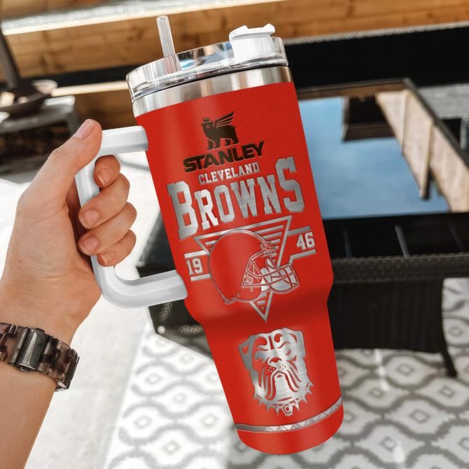 Cleveland Browns Nfl Custom Stanley Quencher 40Oz Stainless Steel Tumbler With Handle - Image 3