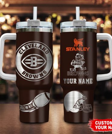 Cleveland Browns Nfl Custom Stanley Quencher 40Oz Stainless Steel Tumbler With Handle