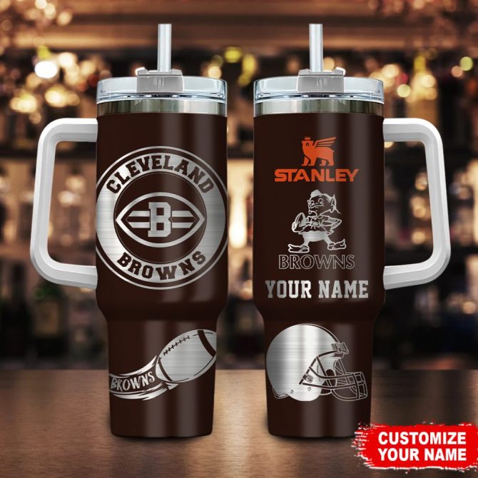 Cleveland Browns Nfl Custom Stanley Quencher 40Oz Stainless Steel Tumbler With Handle