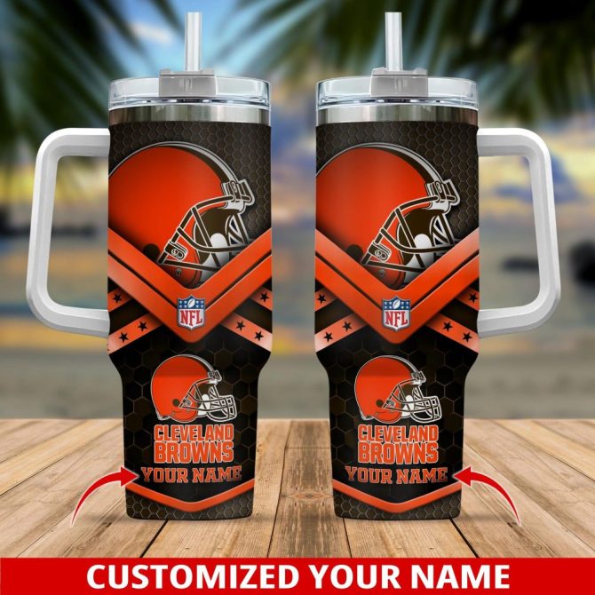 Cleveland Browns Nfl Custom Stanley Quencher 40Oz Stainless Steel Tumbler With Handle