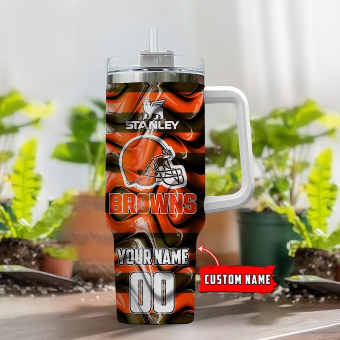 Cleveland Browns Nfl Custom Stanley Quencher 40Oz Stainless Steel Tumbler With Handle - Image 2