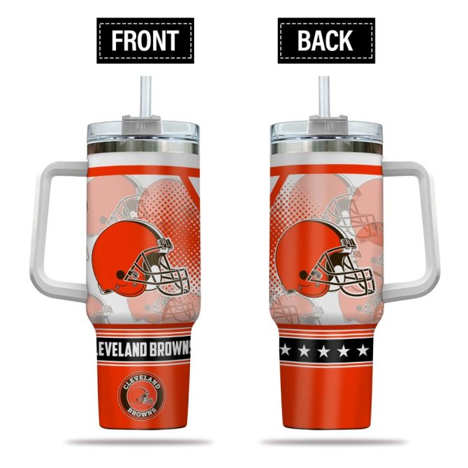 Cleveland Browns Nfl Custom Stanley Quencher 40Oz Stainless Steel Tumbler With Handle