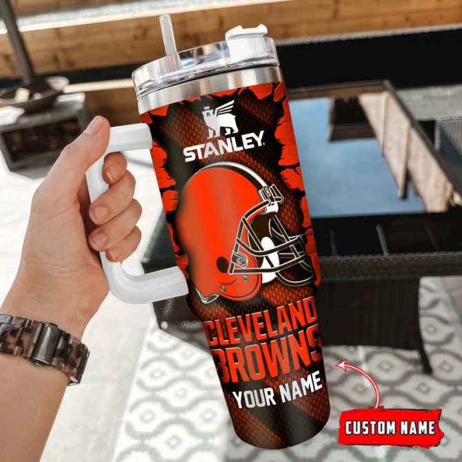 Cleveland Browns Nfl Custom Stanley Quencher 40Oz Stainless Steel Tumbler With Handle - Image 3