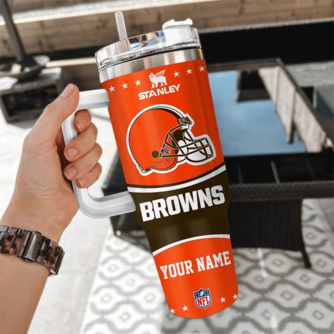 Cleveland Browns Nfl Custom Stanley Quencher 40Oz Stainless Steel Tumbler With Handle - Image 3