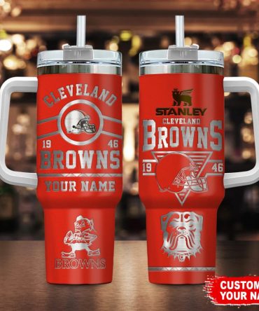 Cleveland Browns Nfl Custom Stanley Quencher 40Oz Stainless Steel Tumbler With Handle