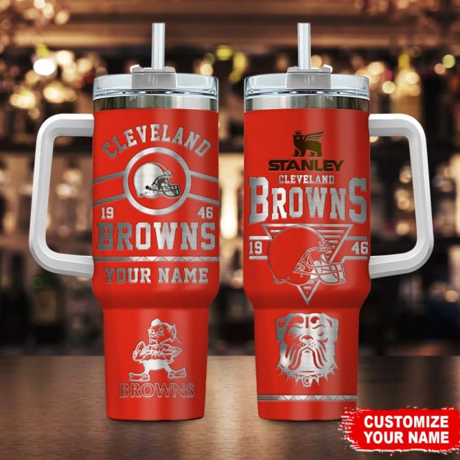 Cleveland Browns Nfl Custom Stanley Quencher 40Oz Stainless Steel Tumbler With Handle
