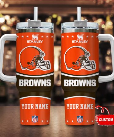 Cleveland Browns Nfl Custom Stanley Quencher 40Oz Stainless Steel Tumbler With Handle