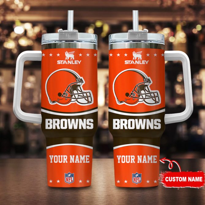 Cleveland Browns Nfl Custom Stanley Quencher 40Oz Stainless Steel Tumbler With Handle