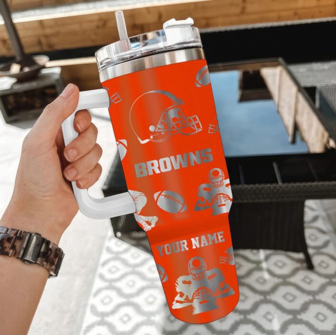 Cleveland Browns Nfl Custom Stanley Quencher 40Oz Stainless Steel Tumbler With Handle - Image 2