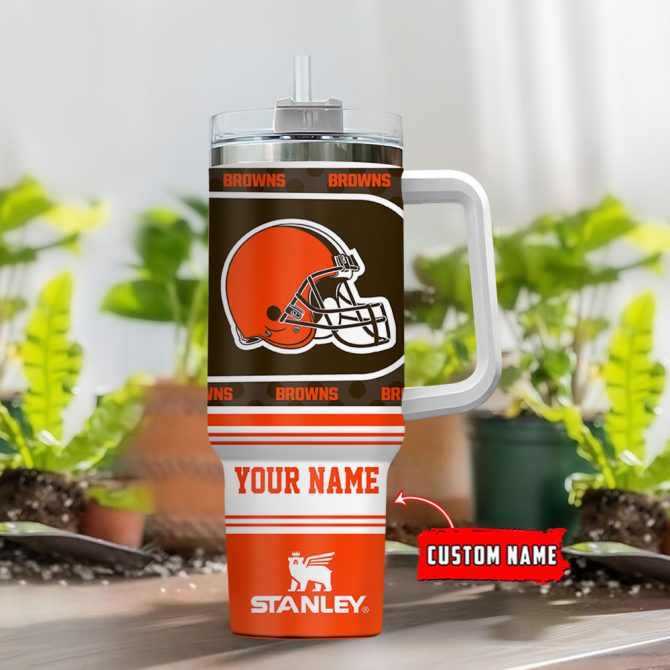 Cleveland Browns Nfl Custom Stanley Quencher 40Oz Stainless Steel Tumbler With Handle - Image 2