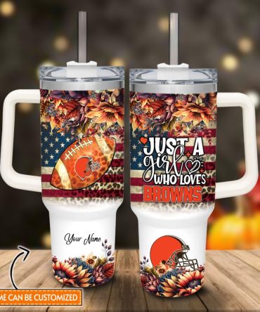 Cleveland Browns Nfl Custom Stanley Quencher 40Oz Stainless Steel Tumbler With Handle