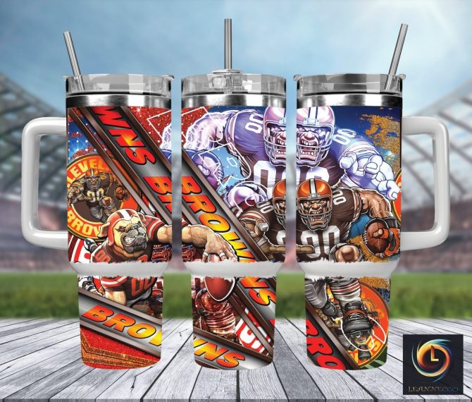 Cleveland Browns Nfl Mascot Custom Stanley Quencher 40Oz Stainless Steel Tumbler With Handle