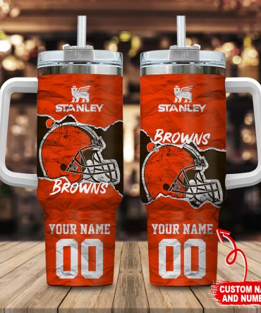 Cleveland Browns Nfl Custom Stanley Quencher 40Oz Stainless Steel Tumbler With Handle