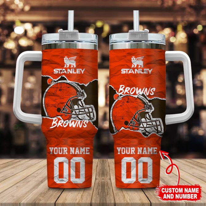 Cleveland Browns Nfl Custom Stanley Quencher 40Oz Stainless Steel Tumbler With Handle