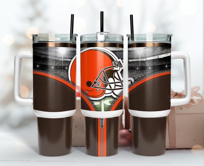 Cleveland Browns Nfl Custom Stanley Quencher 40Oz Stainless Steel Tumbler With Handle