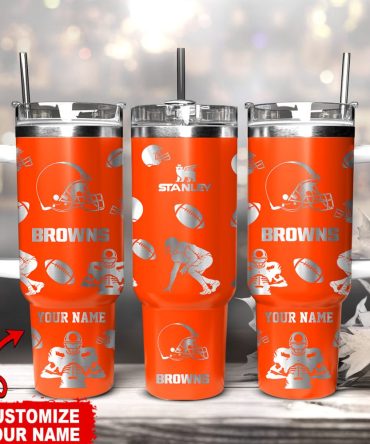 Cleveland Browns Nfl Custom Stanley Quencher 40Oz Stainless Steel Tumbler With Handle