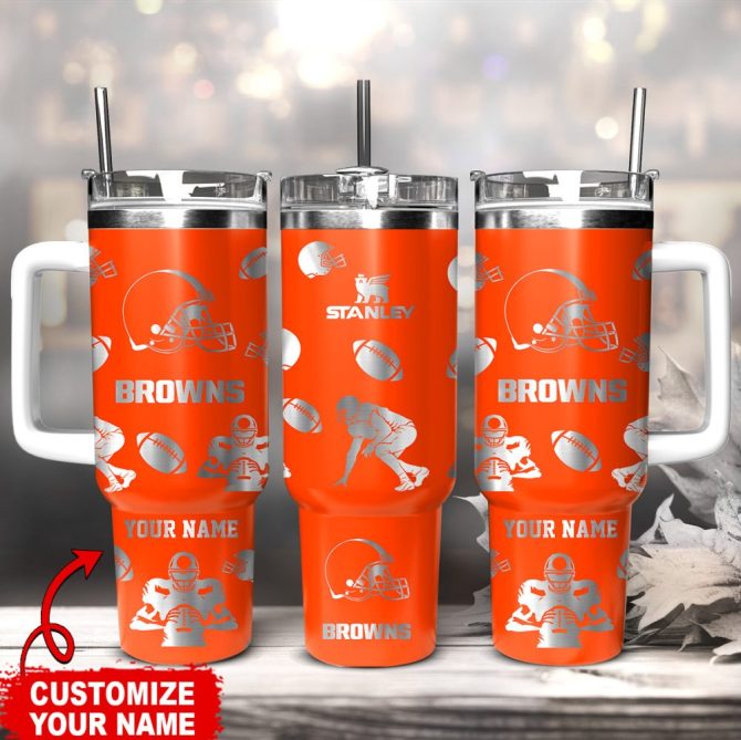 Cleveland Browns Nfl Custom Stanley Quencher 40Oz Stainless Steel Tumbler With Handle