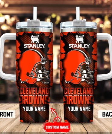 Cleveland Browns Nfl Custom Stanley Quencher 40Oz Stainless Steel Tumbler With Handle