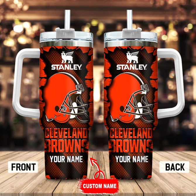 Cleveland Browns Nfl Custom Stanley Quencher 40Oz Stainless Steel Tumbler With Handle